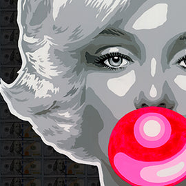 MARILYN PINK BUBBLE ON DARK $100 BILLS