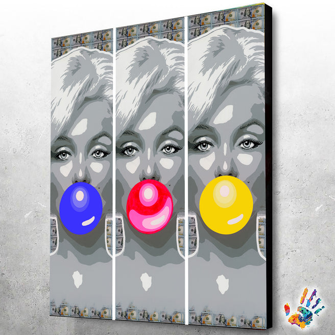 MARILYN PINK BLUE AND YELLOW BUBBLE ON $100 BILLS