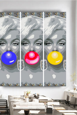 MARILYN PINK BLUE AND YELLOW BUBBLE ON $100 BILLS